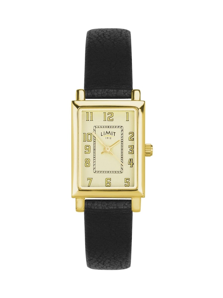 Limit Classic 20mm Womens Rectangular Gold Analogue Watch with Black Strap - Image 1 of 4