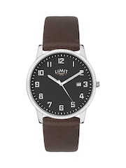 Limit Modern 38mm Mens Round Silver Analogue Watch with Brown Strap - Image 1 of 4