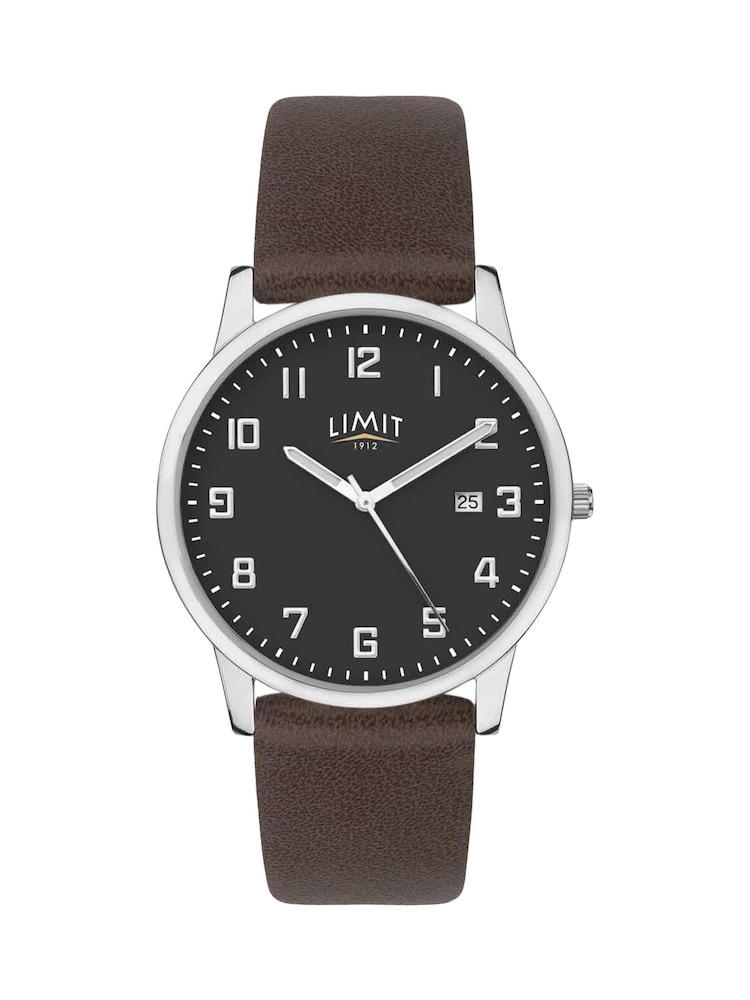Limit Modern 38mm Mens Round Silver Analogue Watch with Brown Strap - Image 1 of 4