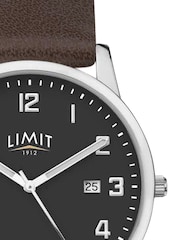 Limit Modern 38mm Mens Round Silver Analogue Watch with Brown Strap - Image 3 of 4