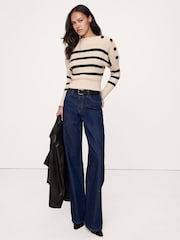 Banana Republic Beige Cotton Button-Shoulder Sweatshirt - Image 1 of 4