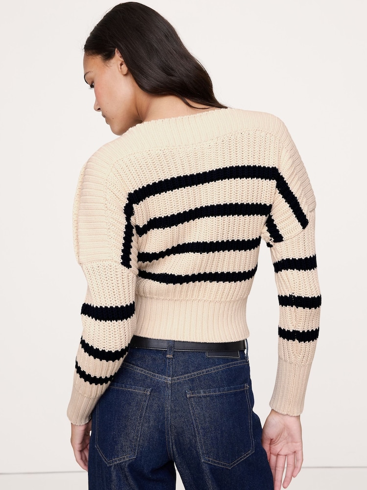 Banana Republic Beige Cotton Button-Shoulder Sweatshirt - Image 2 of 4 Banana Republic Beige Cotton Button-Shoulder Sweatshirt - Image 2 of 4