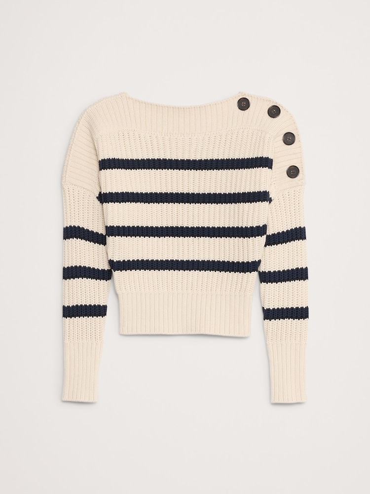 Banana Republic Beige Cotton Button-Shoulder Sweatshirt - Image 4 of 4 Banana Republic Beige Cotton Button-Shoulder Sweatshirt - Image 4 of 4