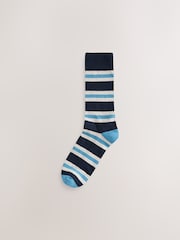 Blue/Ecru Striped 10 Pack Cushioned Sole Comfort Socks - Image 11 of 14