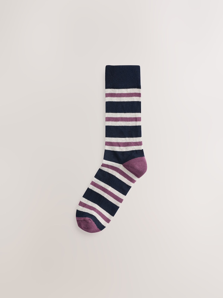 Blue/Ecru Striped 10 Pack Cushioned Sole Comfort Socks - Image 2 of 14 Blue/Ecru Striped 10 Pack Cushioned Sole Comfort Socks - Image 2 of 14