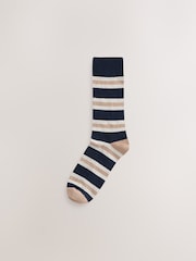 Blue/Ecru Striped 10 Pack Cushioned Sole Comfort Socks - Image 3 of 14