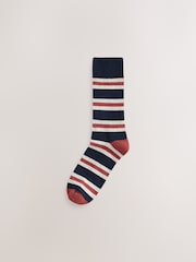 Blue/Ecru Striped 10 Pack Cushioned Sole Comfort Socks - Image 4 of 14