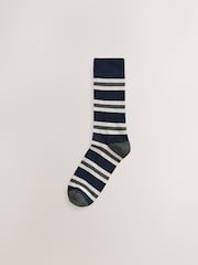 Blue/Ecru Striped 10 Pack Cushioned Sole Comfort Socks - Image 8 of 14