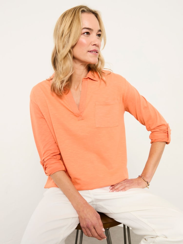 FatFace Paige Bright Orange Jersey Shirt - Image 1 of 6 FatFace Paige Bright Orange Jersey Shirt - Image 1 of 6