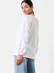 FatFace Ally White Embroidered Sleeve Top - Image 2 of 6