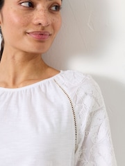 FatFace Ally White Embroidered Sleeve Top - Image 3 of 6