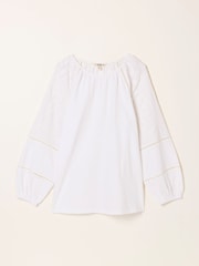 FatFace Ally White Embroidered Sleeve Top - Image 6 of 6