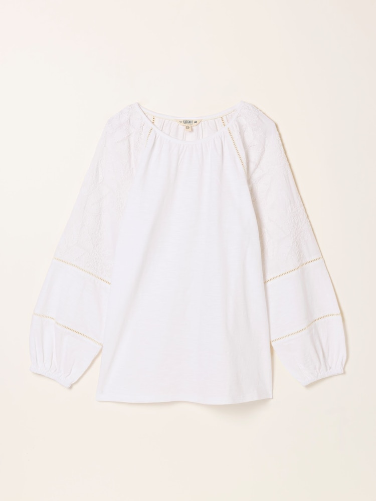 FatFace Ally White Embroidered Sleeve Top - Image 6 of 6 FatFace Ally White Embroidered Sleeve Top - Image 6 of 6