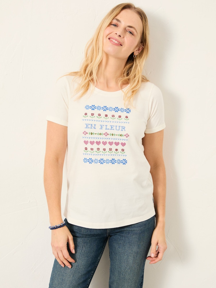 FatFace Natalie Ivory Tapestry T Shirt - Image 1 of 4