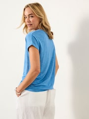 FatFace Lauren Blue Linen V Neck T Shirt - Image 2 of 6