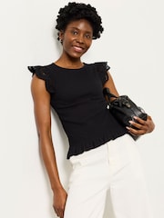FatFace Betty Black Shirred Top - Image 1 of 6