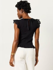 FatFace Betty Black Shirred Top - Image 2 of 6