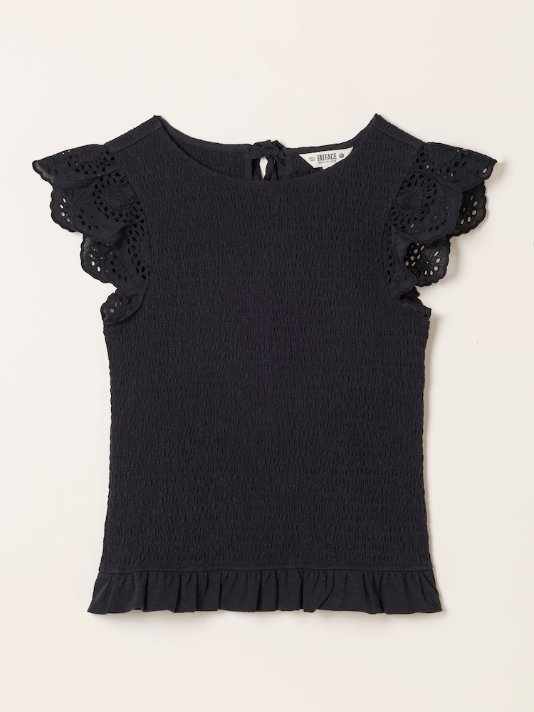 FatFace Betty Black Shirred Top - Image 6 of 6
