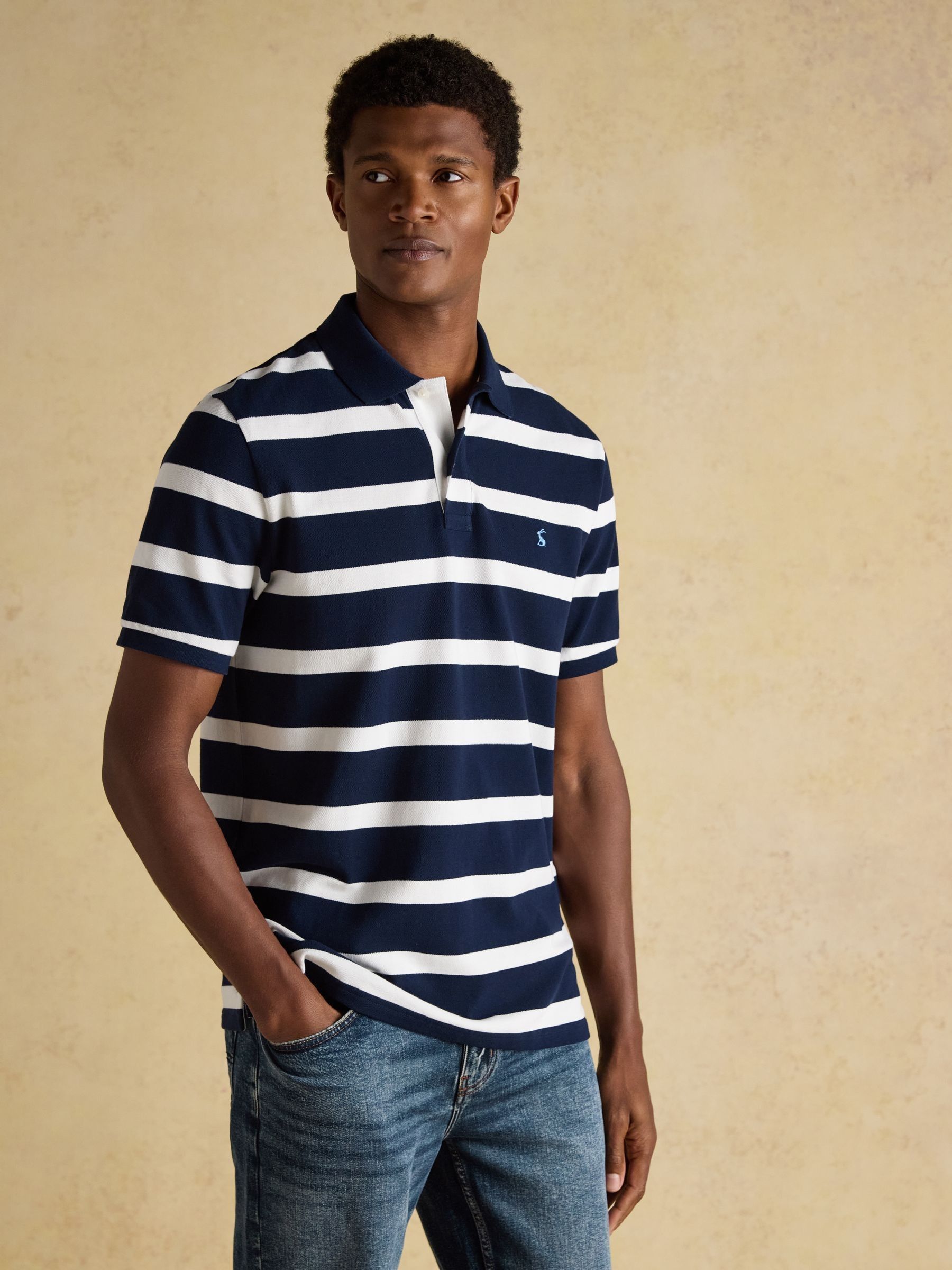 Buy Navy & White Striped - Joules Woody Cotton Pique Polo Shirt