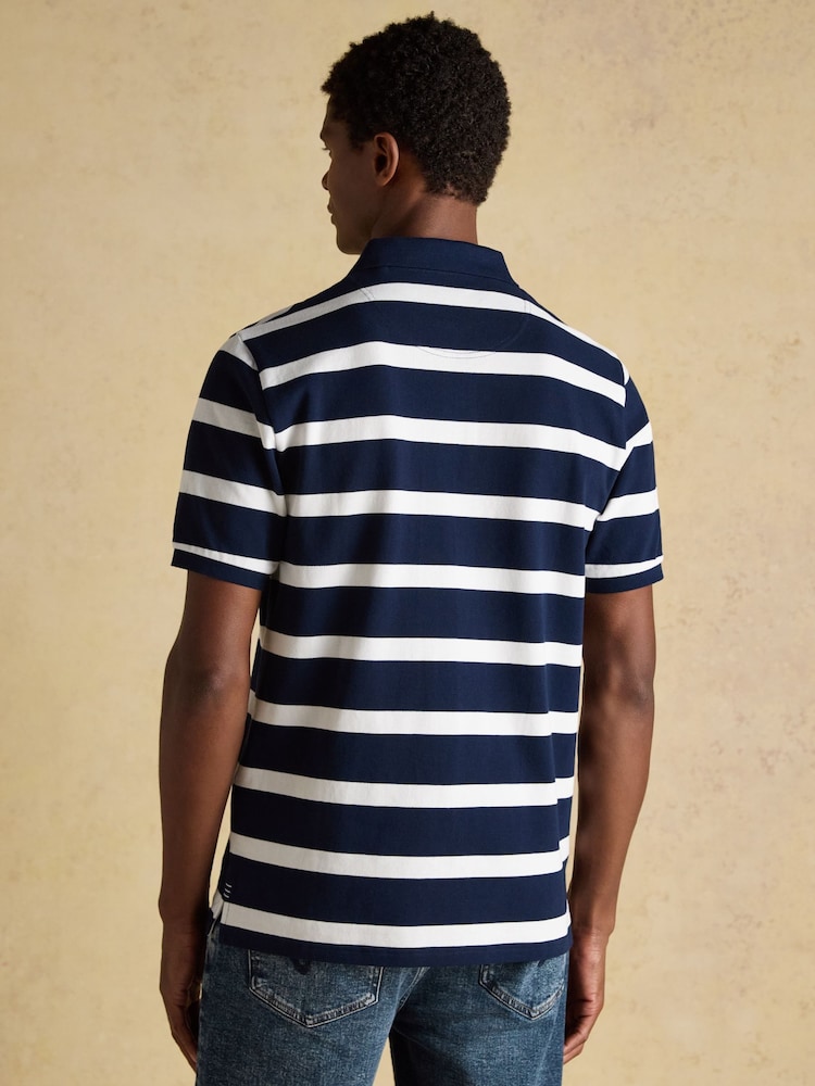 Joules Woody Navy & White Stripe Cotton Pique Polo Shirt - Image 2 of 9 Joules Woody Navy & White Stripe Cotton Pique Polo Shirt - Image 2 of 9