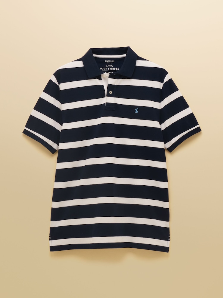 Joules Woody Navy & White Stripe Cotton Pique Polo Shirt - Image 9 of 9 Joules Woody Navy & White Stripe Cotton Pique Polo Shirt - Image 9 of 9
