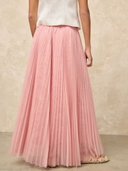 Pink Mesh and Lace Pleated Maxi Skirt - Image 4 of 7