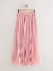 Pink Mesh and Lace Pleated Maxi Skirt - Image 5 of 7