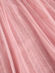 Pink Mesh and Lace Pleated Maxi Skirt - Image 6 of 7