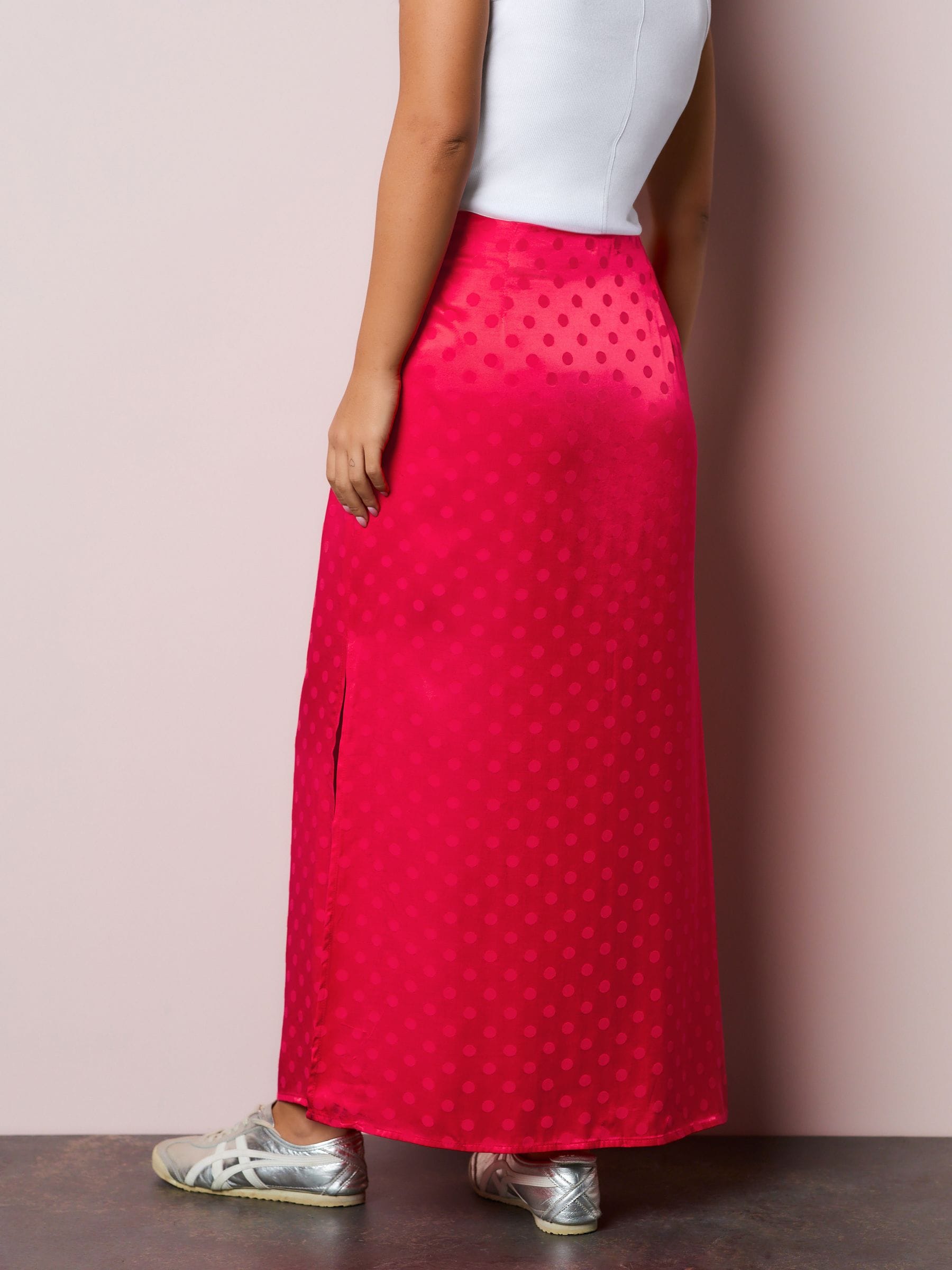 Buy Coral/Pink Jacquard Polka Dot Satin Skirt from Next USA