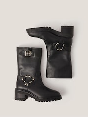 Monsoon Black Jade Leather Biker Boots - Image 1 of 3