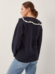 Monsoon Blue Clay Collar V-Neck Jumper - Image 2 of 4
