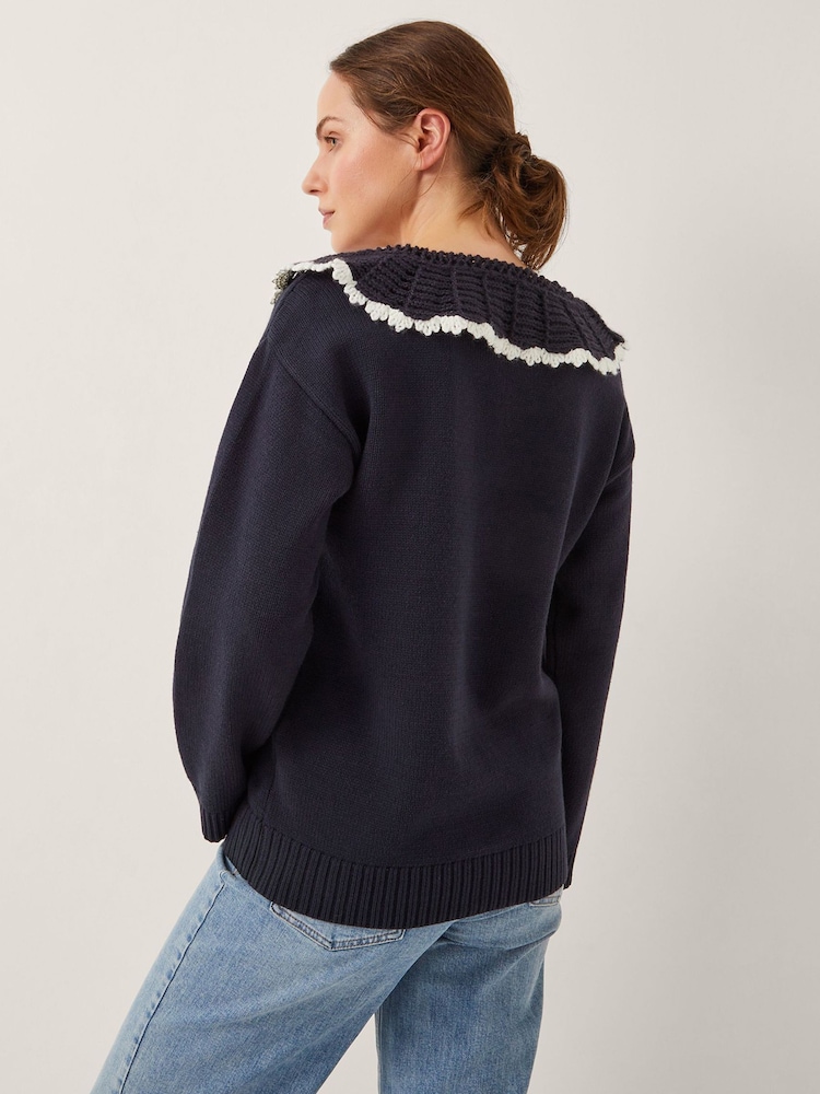Monsoon Blue Clay Collar V-Neck Jumper - Image 2 of 4
