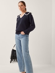 Monsoon Blue Clay Collar V-Neck Jumper - Image 3 of 4
