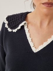 Monsoon Blue Clay Collar V-Neck Jumper - Image 4 of 4
