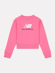 New Balance Pink Kids French Terry Stacked Logo Crew Sweatshirt - Image 1 of 3