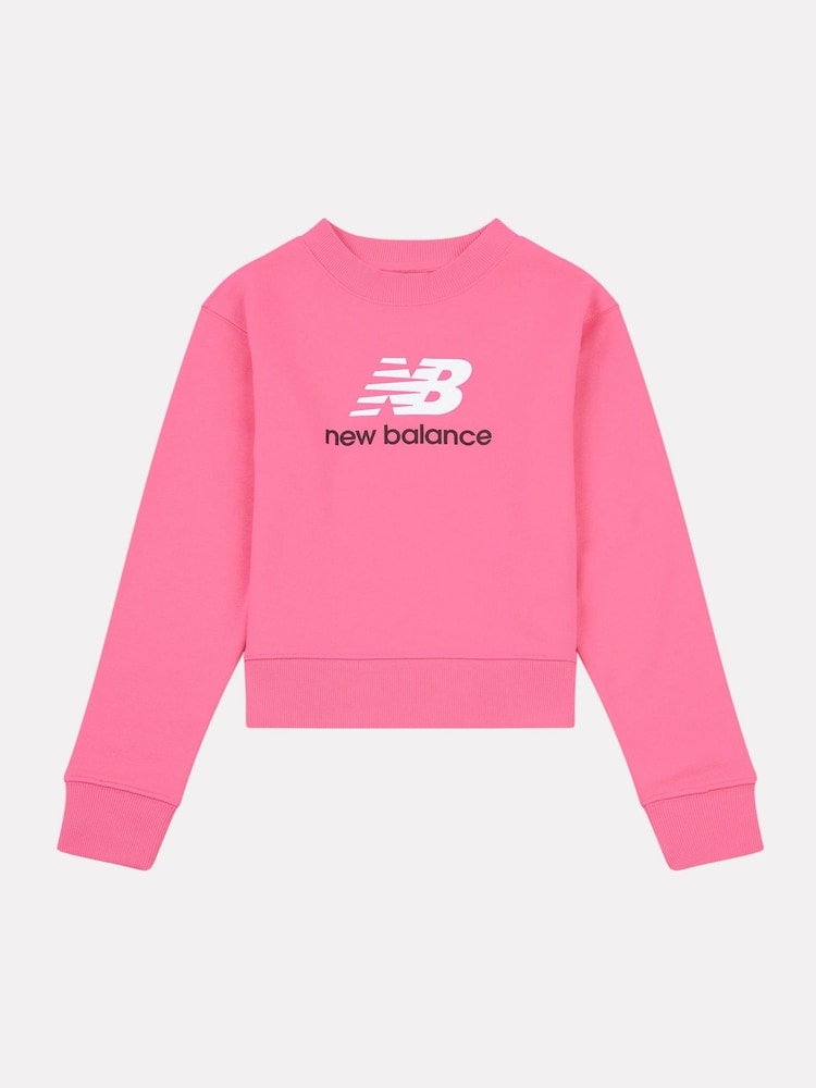 New Balance Pink Kids French Terry Stacked Logo Crew Sweatshirt - Image 1 of 3