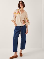 Monsoon Cream Sylvia Floral Print Embroidered V-Neck Top - Image 3 of 4