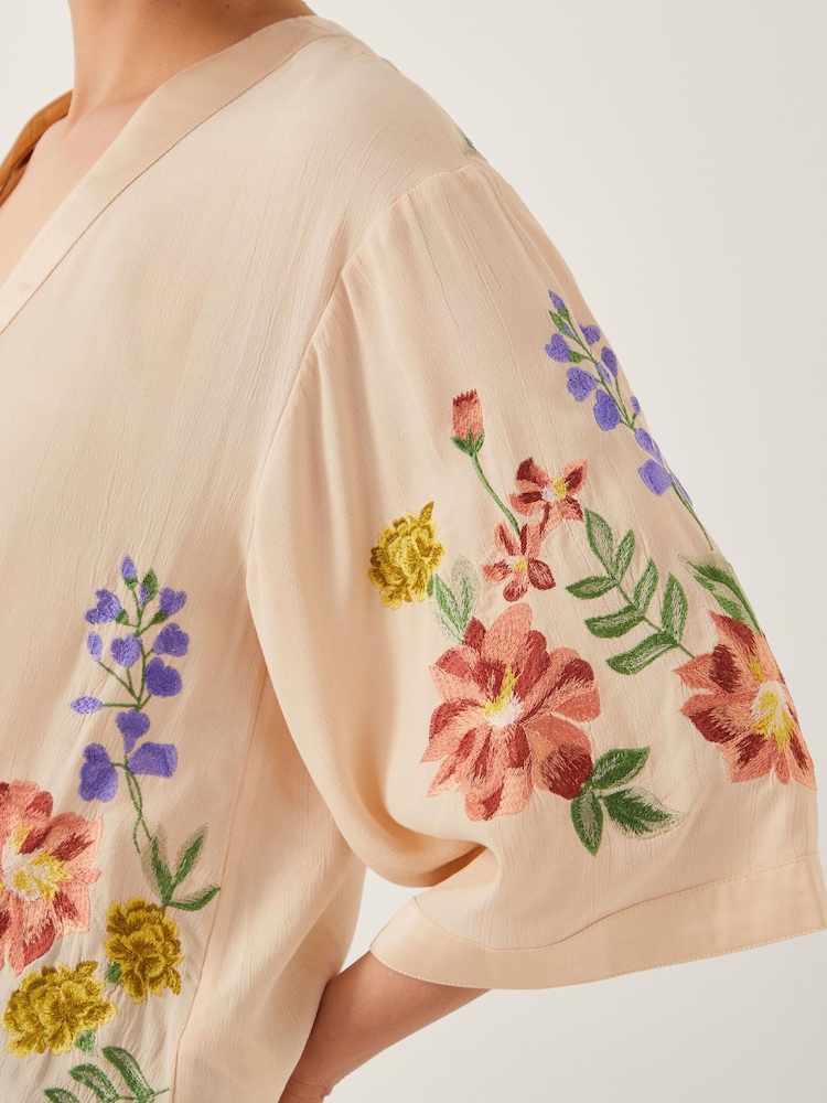 Monsoon Cream Sylvia Floral Print Embroidered V-Neck Top - Image 4 of 4 Monsoon Cream Sylvia Floral Print Embroidered V-Neck Top - Image 4 of 4