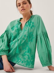 Monsoon Green Milly Slouchy Embroidered Blouse - Image 1 of 12
