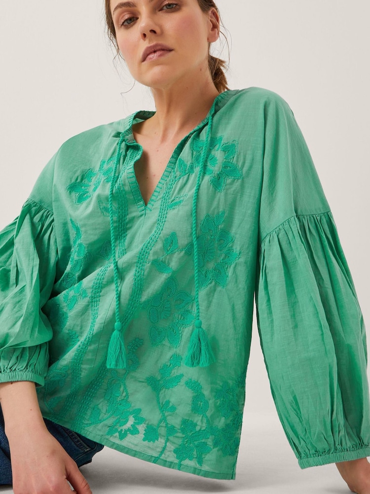 Monsoon Green Milly Slouchy Embroidered Blouse - Image 12 of 12