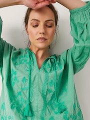 Monsoon Green Milly Slouchy Embroidered Blouse - Image 2 of 12