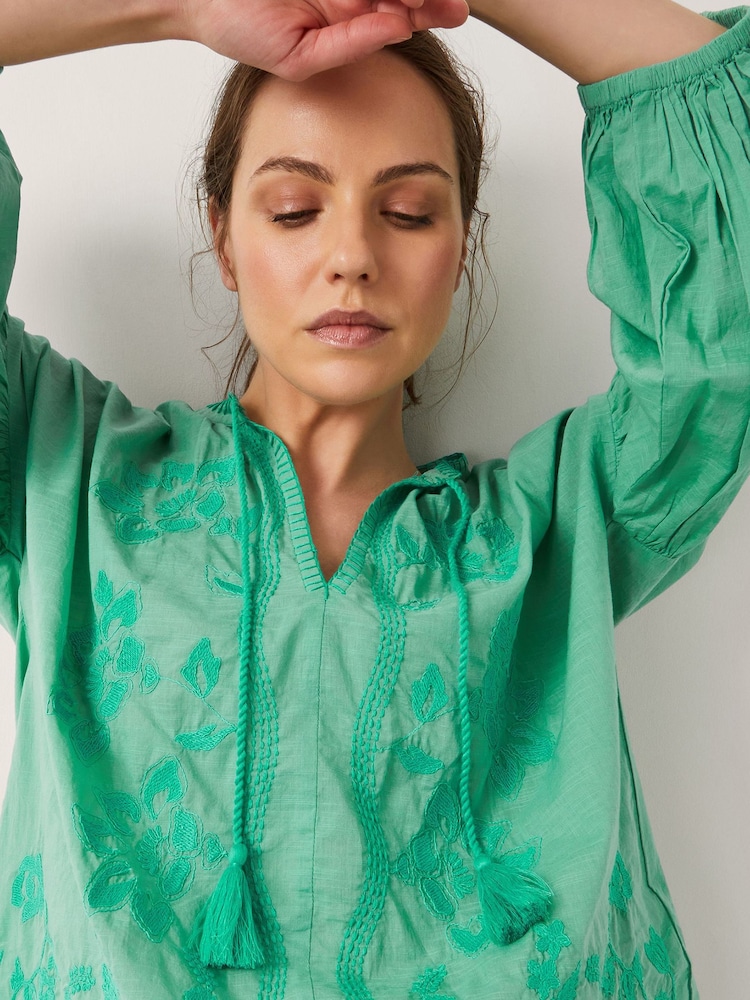 Monsoon Green Milly Slouchy Embroidered Blouse - Image 2 of 12
