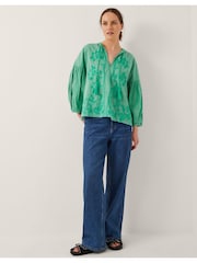 Monsoon Green Milly Slouchy Embroidered Blouse - Image 7 of 12