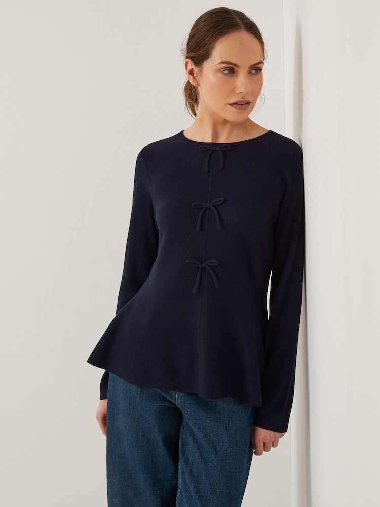 Monsoon Blue Paula Peplum Bow Jumper - Image 1 of 5