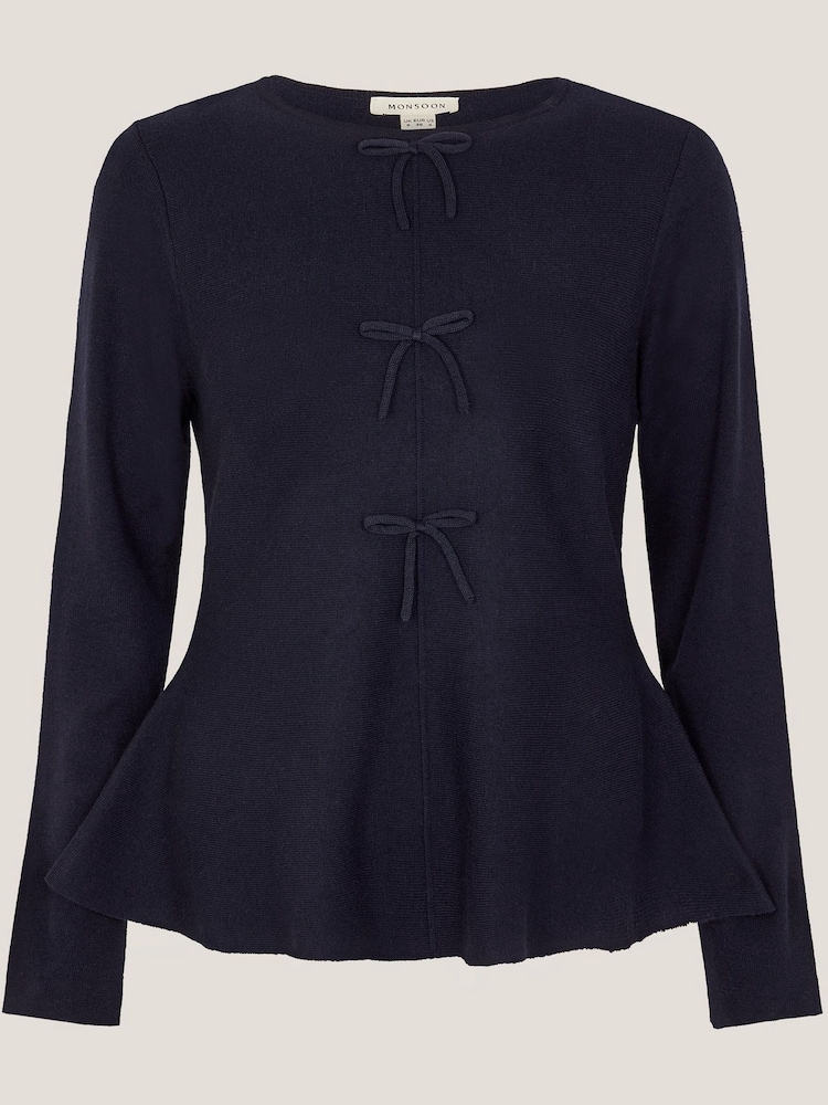Monsoon Blue Paula Peplum Bow Jumper - Image 5 of 5