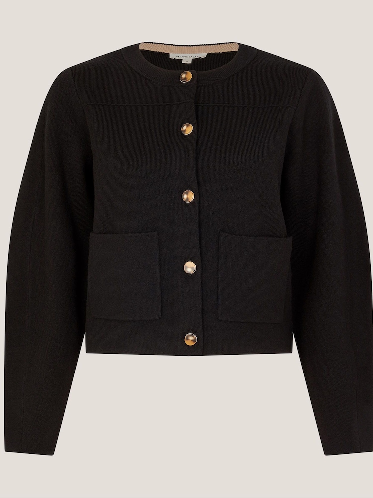 Monsoon Black Bria Crew Neck Cardigan - Image 5 of 5