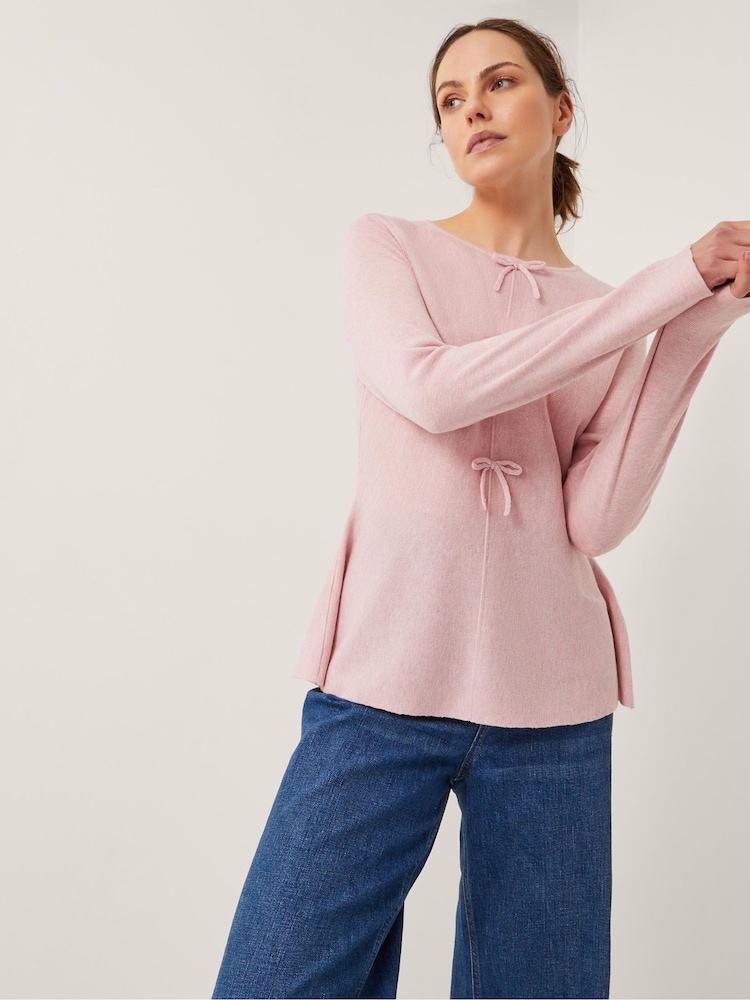 Monsoon Pink Paula Peplum Bow Jumper - Image 1 of 5