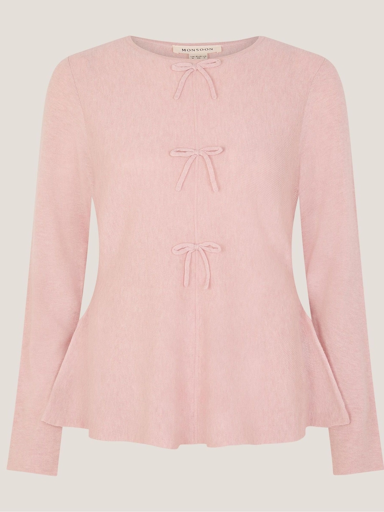 Monsoon Pink Paula Peplum Bow Jumper - Image 5 of 5