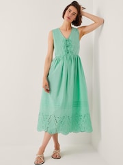 Monsoon Green Sadie Tie Broderie Midi Dress - Image 1 of 4
