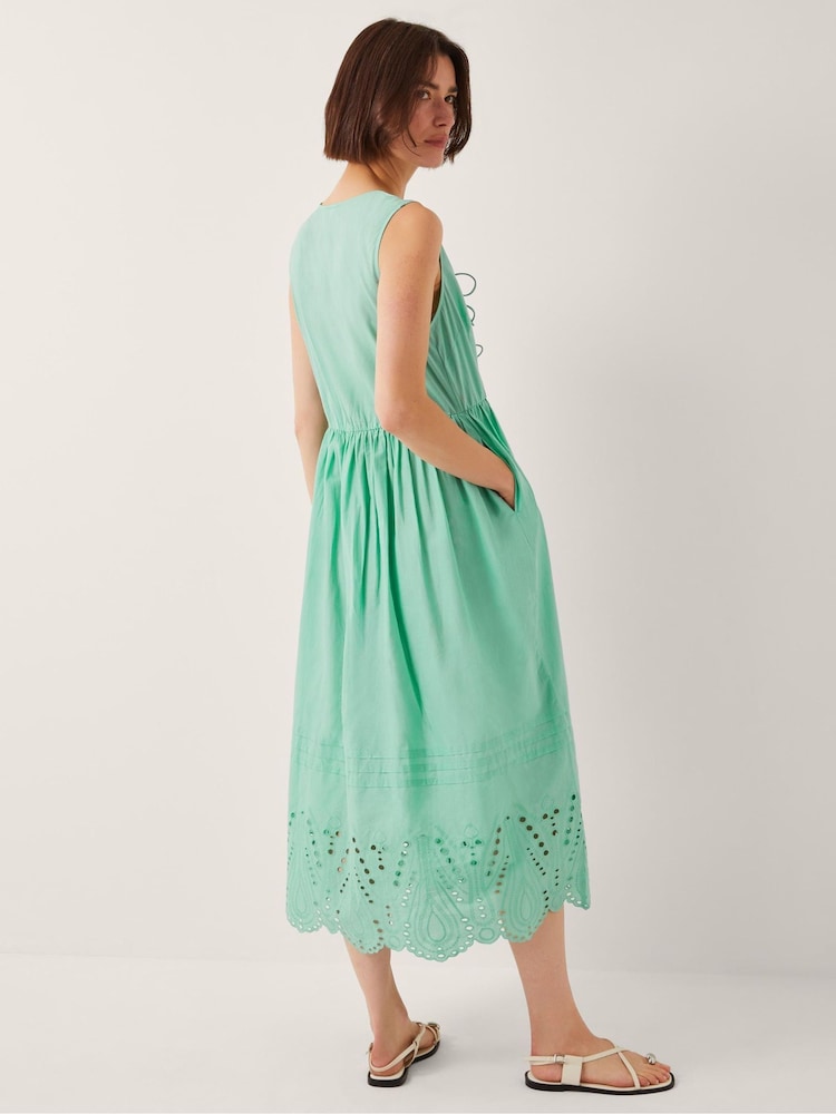 Monsoon Green Sadie Tie Broderie Midi Dress - Image 2 of 4
